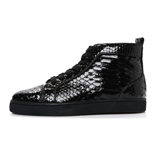 Christian Louboutin Patent Snakeskin Louis Flat Sneakers Black