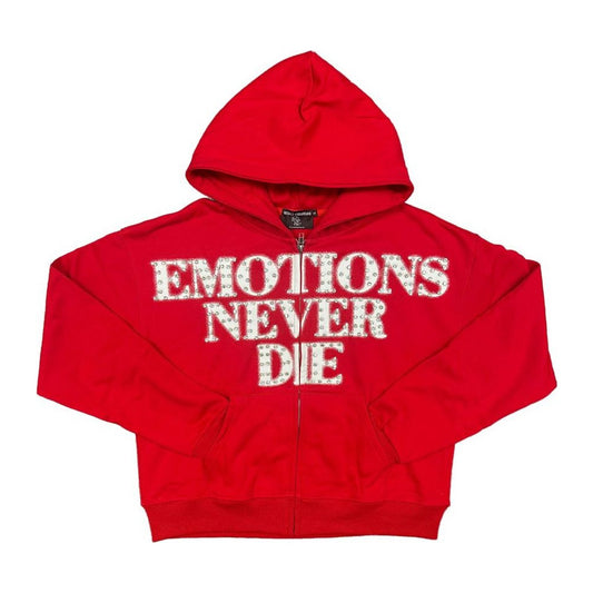 Mixed Emotion Red End Rhinestone Hoodie
