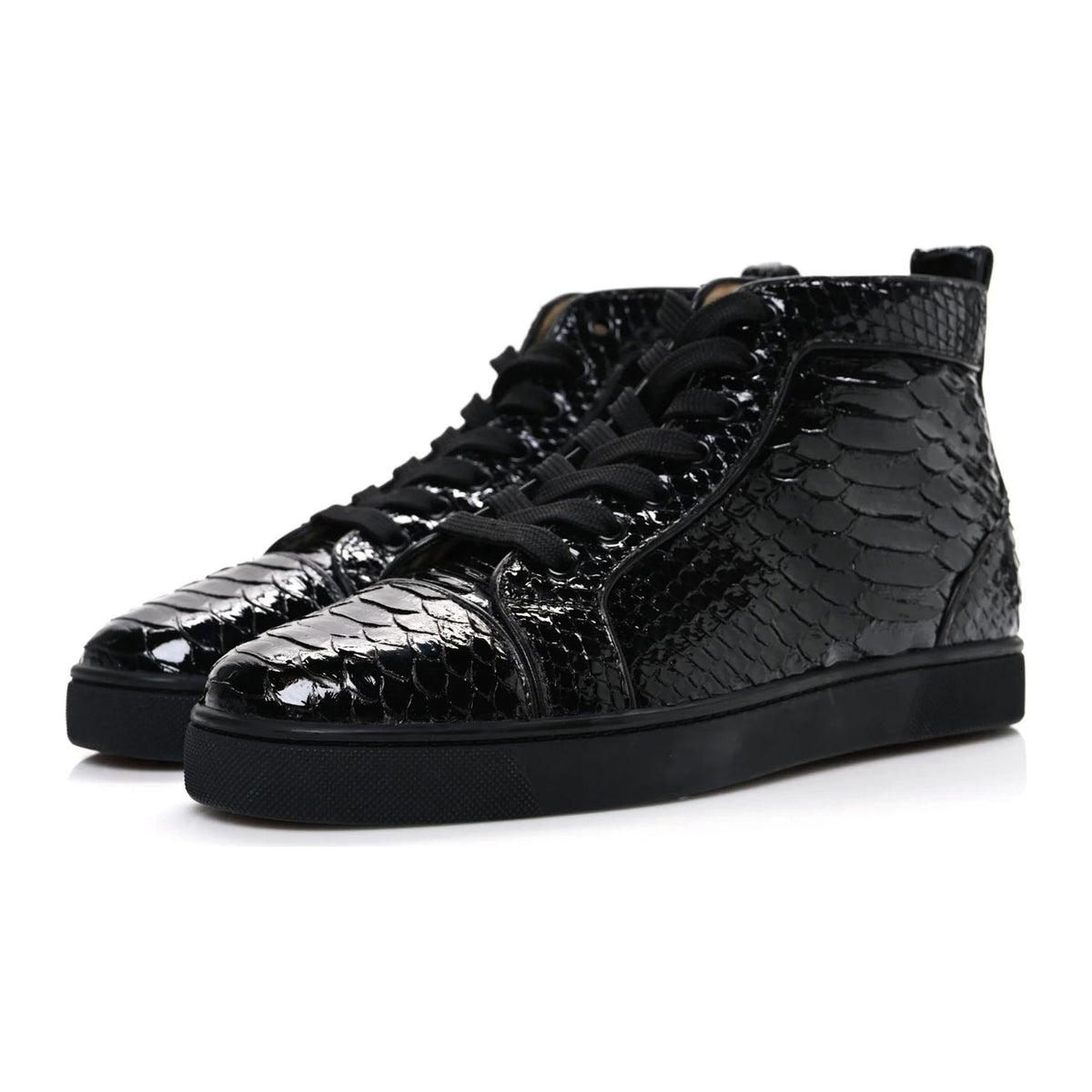 Christian Louboutin Patent Snakeskin Louis Flat Sneakers Black