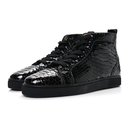 Christian Louboutin Patent Snakeskin Louis Flat Sneakers Black
