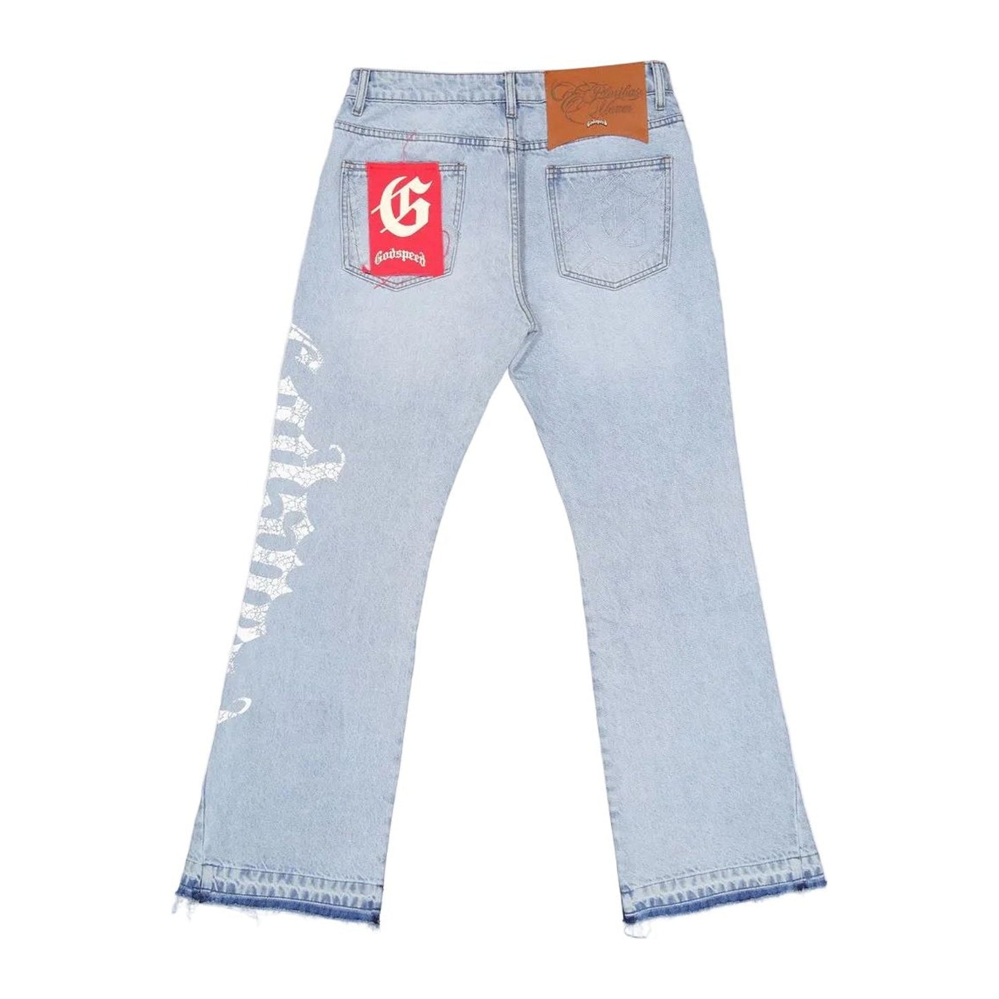 Godspeed OG Logo Flared Denim Printed Jeans (Blue)