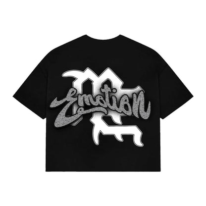 Mixed Emotion Black Rhinestone Cropped tee