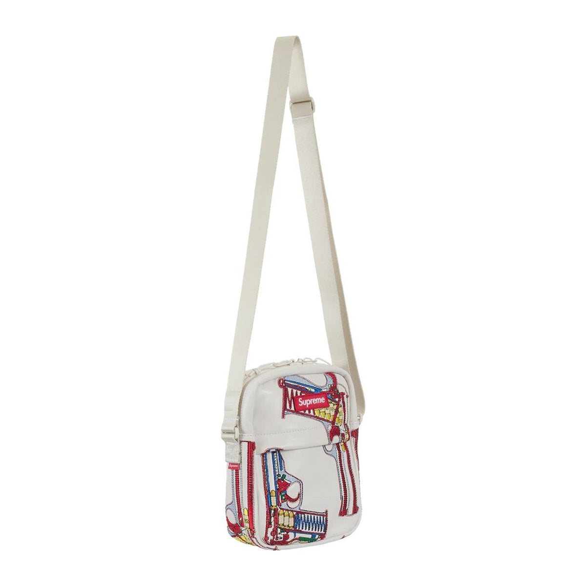 Supreme Guns Embroidered Leather Shoulder Bag White