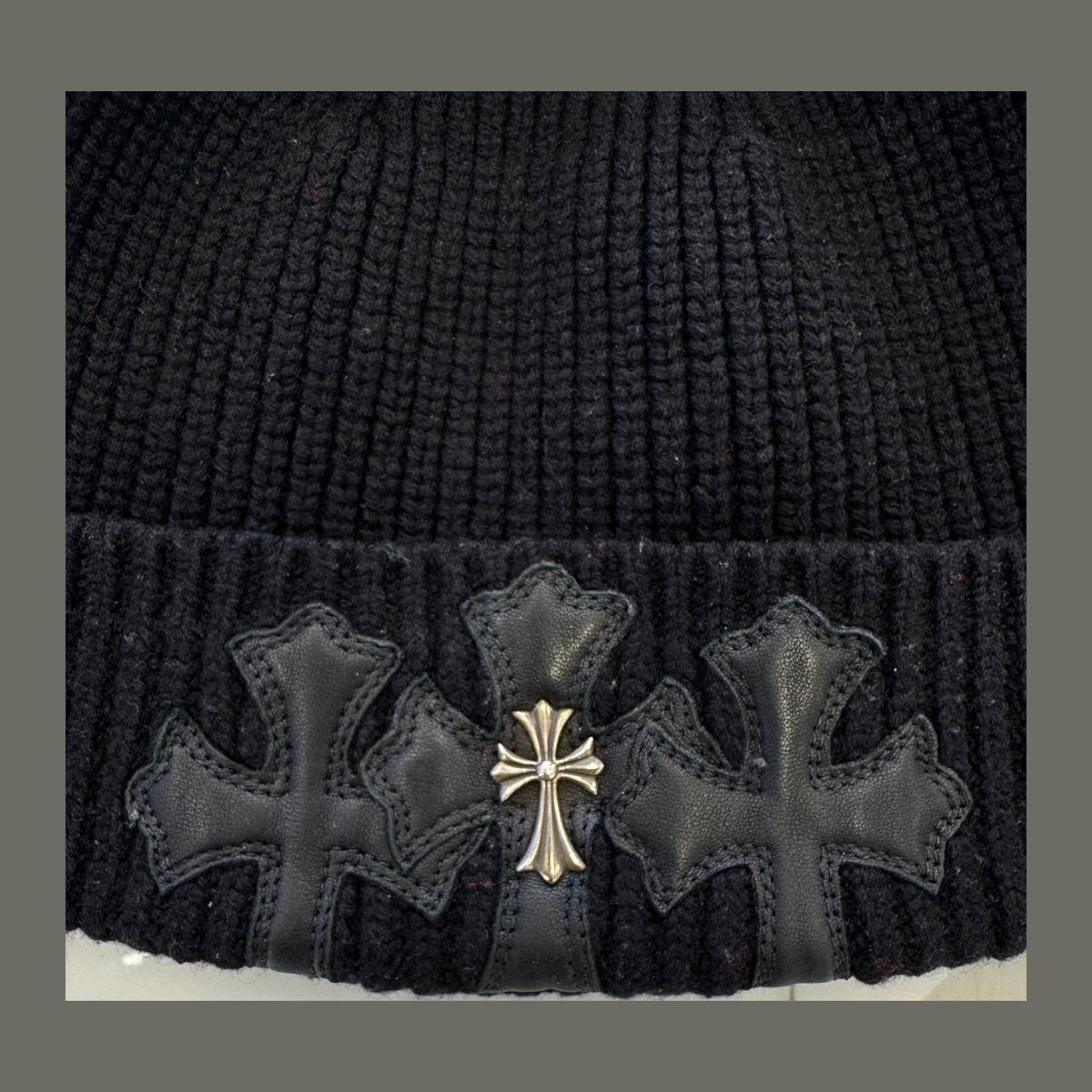 Chrome Hearts Cross 3 Cemetery Cross Patch Beanie Cap Black (Pre-Owned)