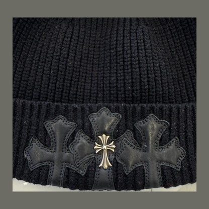 Chrome Hearts Cross 3 Cemetery Cross Patch Beanie Cap Black (Pre-Owned)