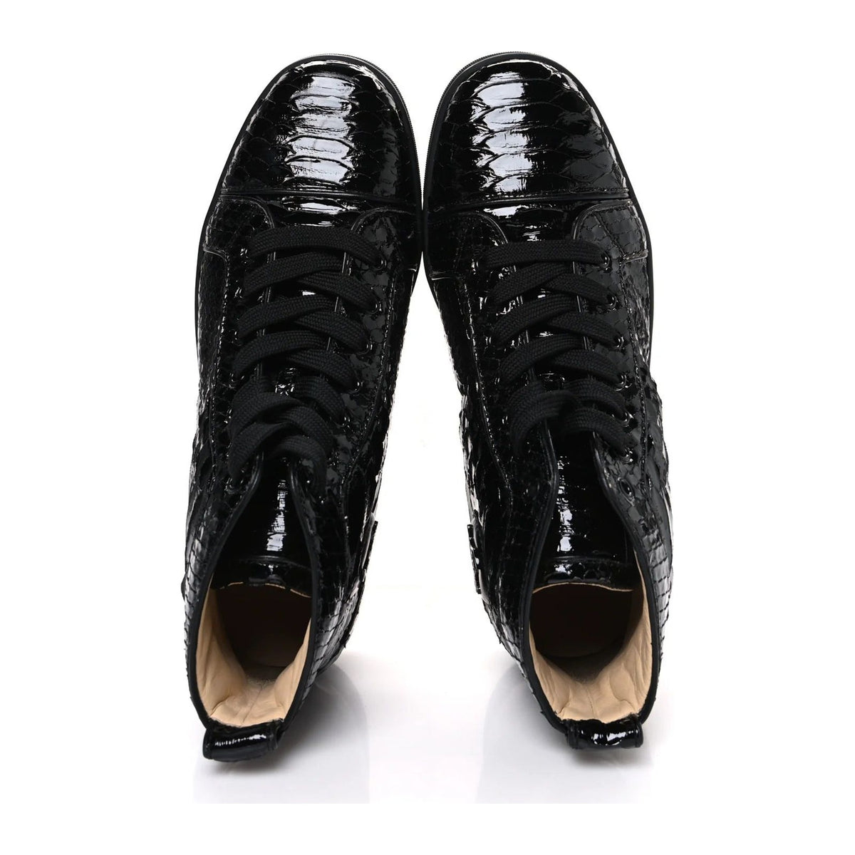 Christian Louboutin Patent Snakeskin Louis Flat Sneakers Black