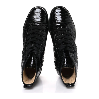 Christian Louboutin Patent Snakeskin Louis Flat Sneakers Black