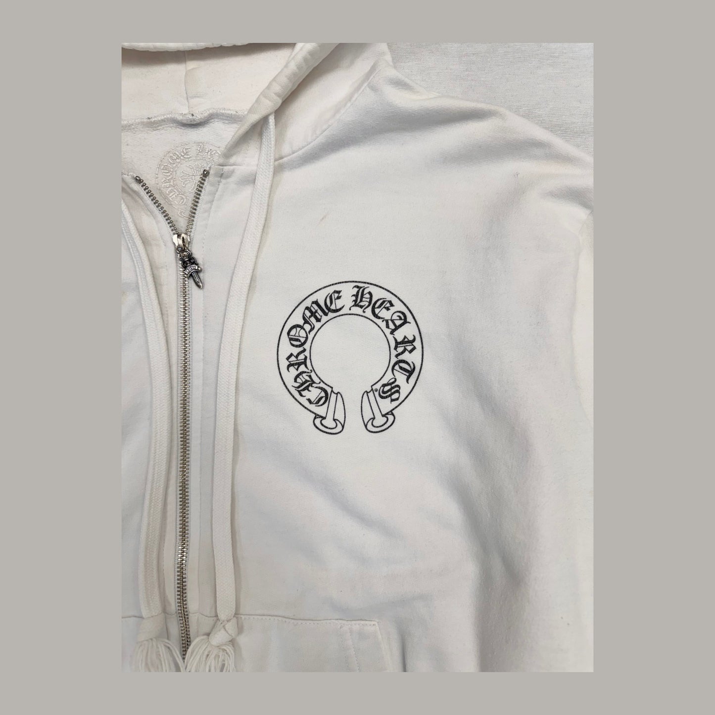 Chrome Hearts Horseshoe Logo Zip-Up Hoodie 'White/Black' (Pre-Owned)