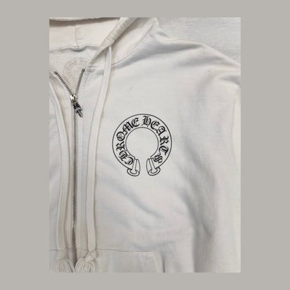 Chrome Hearts Horseshoe Logo Zip-Up Hoodie 'White/Black' (Pre-Owned)