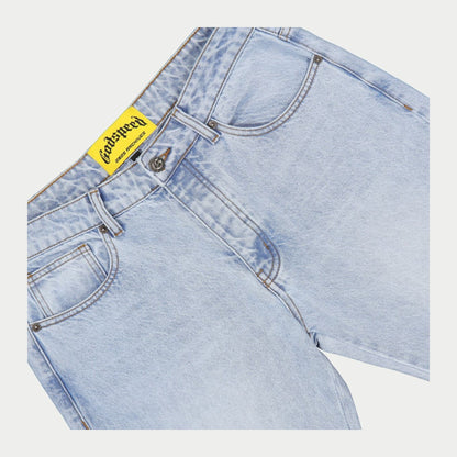Godspeed OG Logo Flared Denim Printed Jeans (Blue)