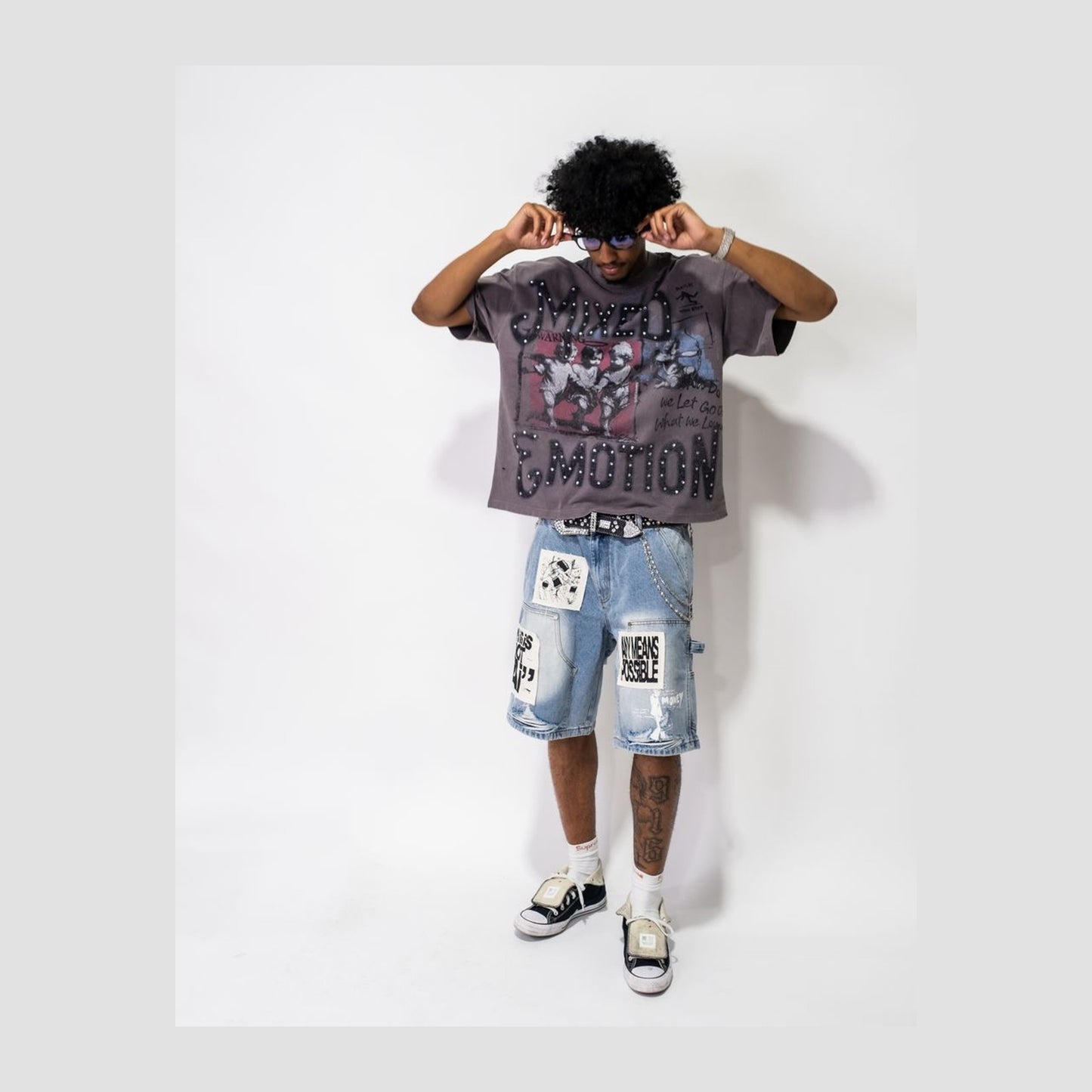 Mixed Emotion Blue AI Denim Shorts