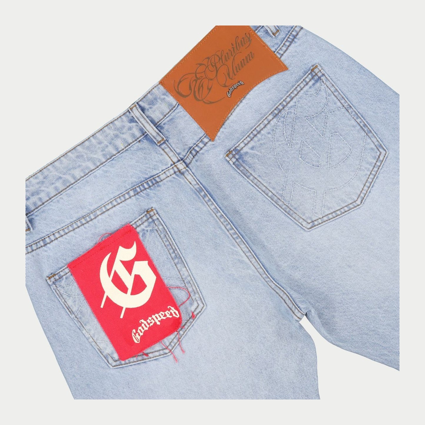 Godspeed OG Logo Flared Denim Printed Jeans (Blue)