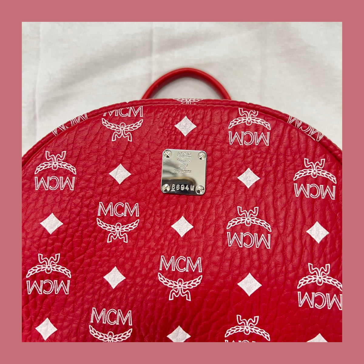 MCM Stark Side Studs Backpack 'Visetos Monogram Candy Red' (Pre-Owned)