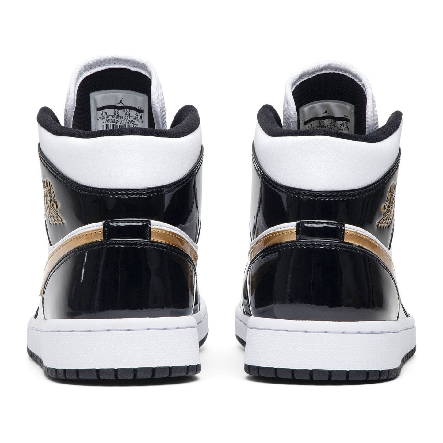 Jordan 1 Mid Patent Black White Gold