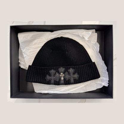 Chrome Hearts Cross 3 Cemetery Cross Patch Beanie Cap Black (Pre-Owned)