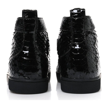 Christian Louboutin Patent Snakeskin Louis Flat Sneakers Black